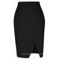 Kate Kasin Women's High Waist High Stretchy Irregular Hem Hips-Wrapped Short Black Skirt KK000287-1